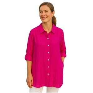 SOFT SURROUNDINGS Fuchsia Gauze Button Down Tunic